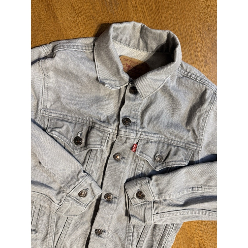 Vintage Levi's Denim‎ Trucker Jacket Youth 14 Made USA Gray Stonewash Type 3 90s